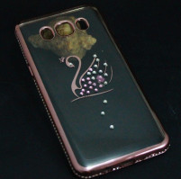Силиконов гръб ТПУ Fashion Лебед 3D камъни и златисто розов кант за Samsung Galaxy J5 J500F